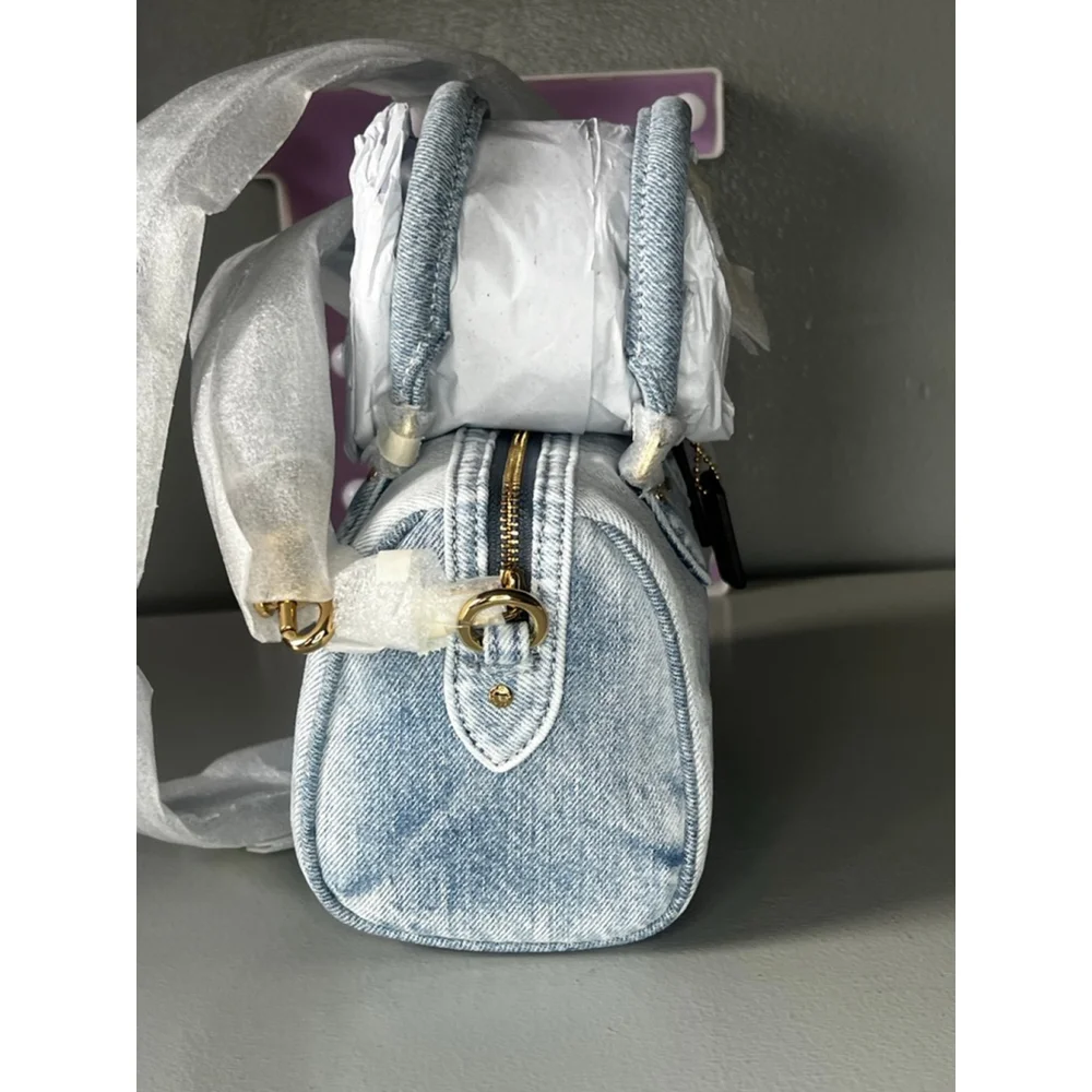 Coach Mini Rowan Crossbody Bag In Loved Denim With Charms